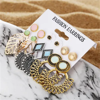 Stunning Fashion Ethnic Flower Leaf Dangle Earring Set (6 pairs)